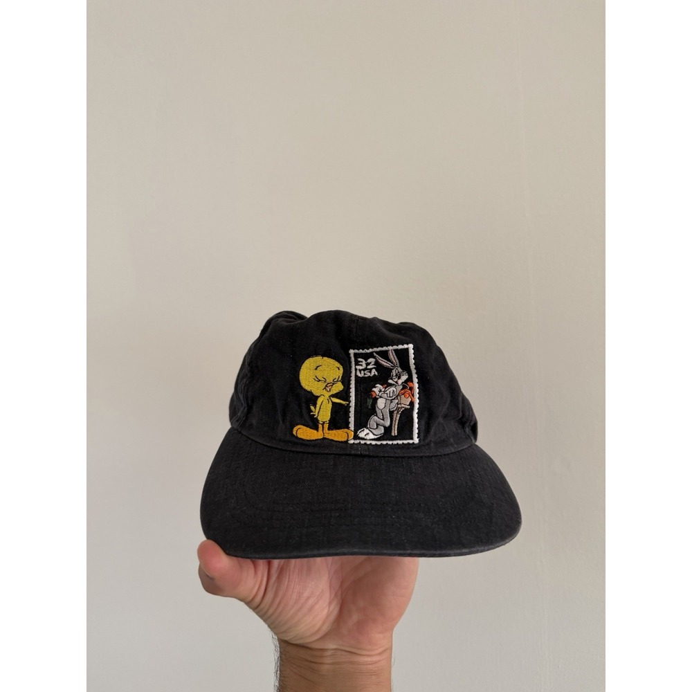 VTG 90s Looney Tunes Tweety & Bugs Bunny Stamp Collection Snapback Hat USA Made